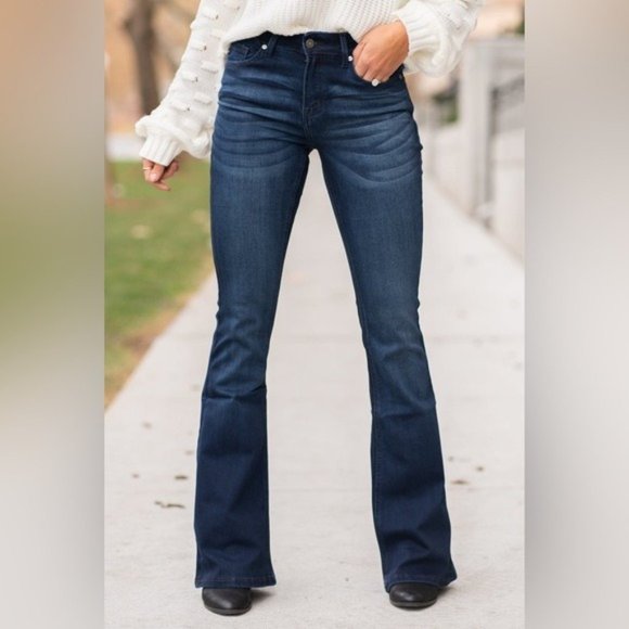 New Kan Can Dark Wash Flare Leg Jeans - Picture 1 of 9